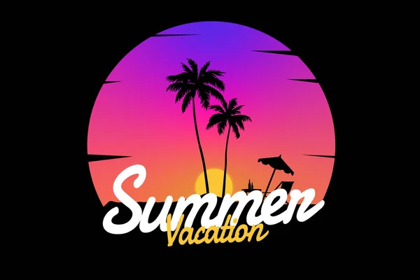 Shirt Silhouette Plage Vacances Été Rétro Coucher Soleil — Image vectorielle