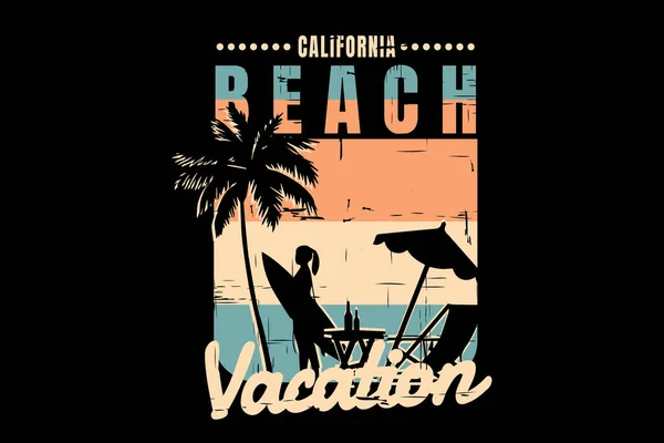 Tシャツシルエットビーチカリフォルニアの休暇はレトロなヴィンテージをリラックス — ストックベクタ