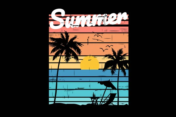 Shirt Sylwetka Plaża Zachód Słońca Niebo Piękne Retro Vintage — Wektor stockowy