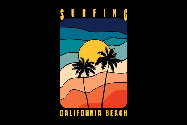 Silhouette Beach California Retro Style Vintage Retro — 스톡 벡터