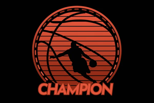 Basket Silhouette Joueur Champion Style Vintage — Image vectorielle