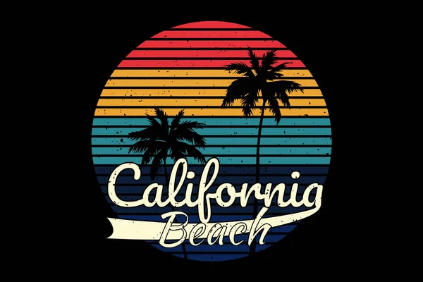 Camiseta Playa Puesta Del Sol California Retro — Archivo Imágenes Vectoriales
