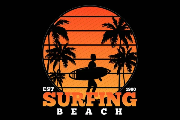 Shirt Surfing Παραλία Ηλιοβασίλεμα Ρετρό Στυλ — Διανυσματικό Αρχείο