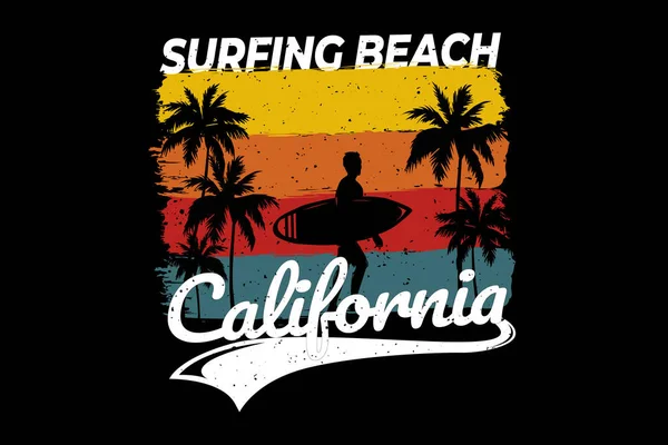 Camiseta Playa Surf California Retro — Vector de stock