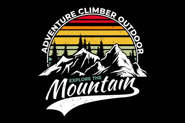 Shirt Adventure Climb Outdoor Explore Mountain Pine Retro Style Vintage — Stock Vector
