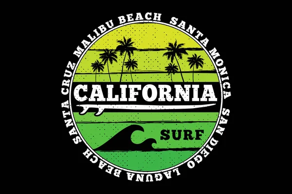 Shirt California Surfen Natuur Strand Zomer — Stockvector