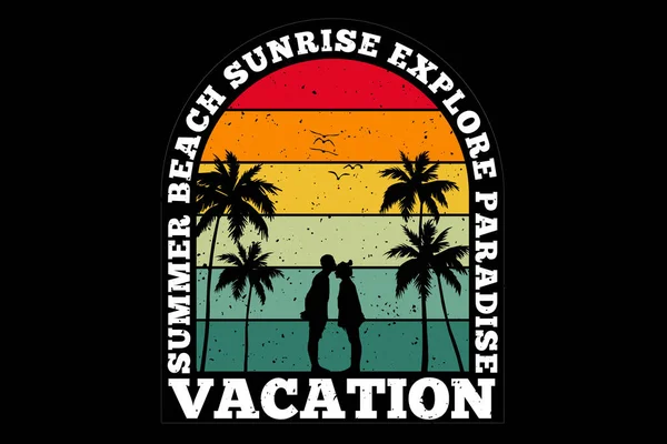 Camiseta Vacaciones Amanecer Verano Paraíso Estilo Retro — Archivo Imágenes Vectoriales