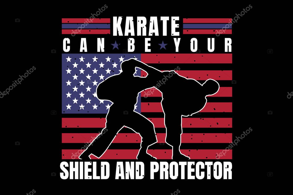 Silhouette karate flag american vintage style