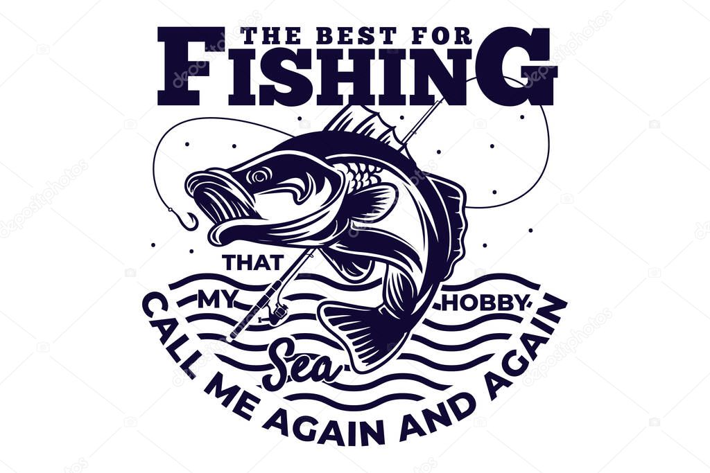 T-shirt fishing rod sea vintage style