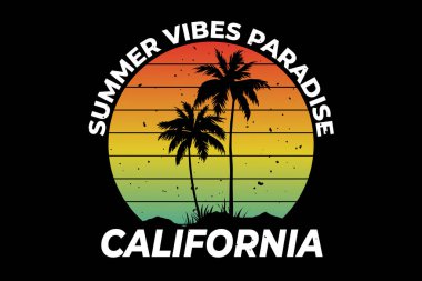 Tişört California yaz havası cennet retro tarzı.