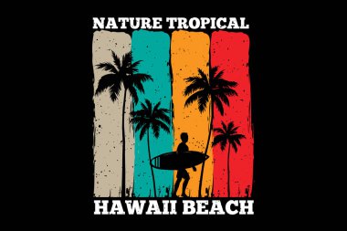 Tişört doğa tropikal Hawaii plajı günbatımı retro