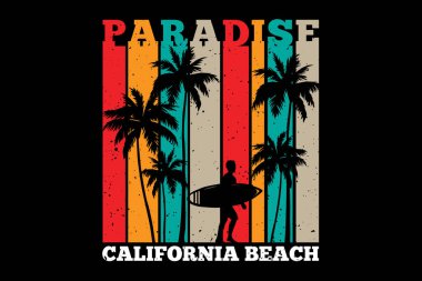 Tişört, siluet, cennet, palmiye, plaj, retro tarzı sörf.