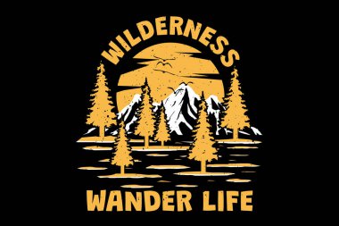 Tişört yabanı hayatı dolaşır çam ağacı antika tarzı el çizimi