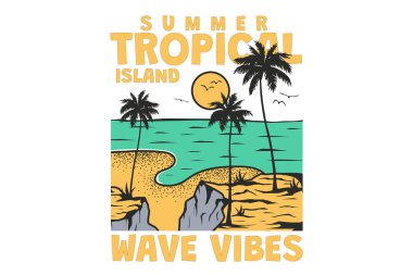 Tişört yaz tropikal ada dalgası titreşimleri doğa tarafından çekilen antika eski tarz