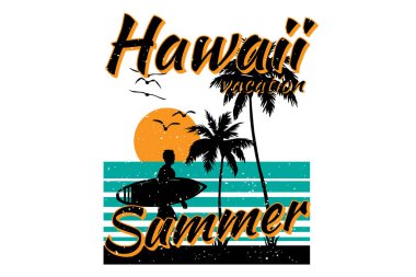 Hawaii Tişörtü Tatil Yazı Plaj Sörfü Eski tarz