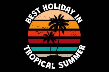 En iyi tatil tropikal yaz adası Palm Sunset Renkli antika tarzı tişört