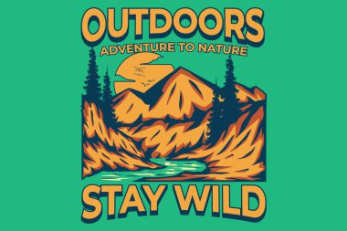 Açık havanın tişört tasarımı vahşi macera doğası tarzı el yapımı klasik illüstrasyon