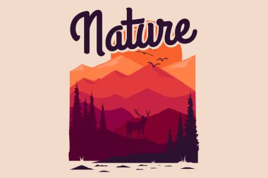 Doğal dağ çam ağacının T-shirt tasarımı. Yazın el çizimi. Klasik tasvirler.