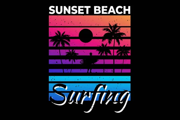 Shirt Ηλιοβασίλεμα Παραλία Surfing Όμορφη Ρετρό — Διανυσματικό Αρχείο