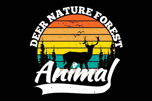Shirt Σιλουέτα Ελάφι Πεύκο Φύση Δάσος Ζώων Vintage Ρετρό Στυλ — Διανυσματικό Αρχείο