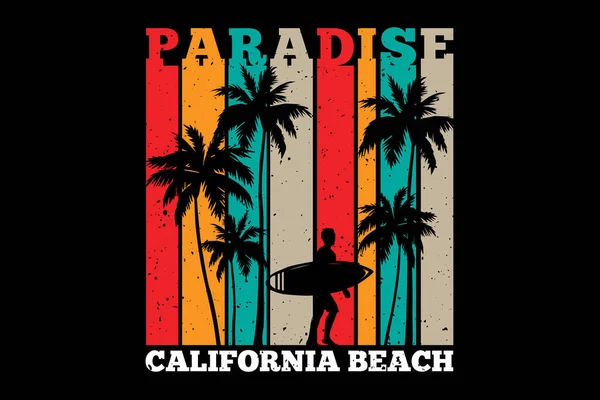 Camiseta Silueta Surf Paraíso Palmera California Playa Estilo Retro — Archivo Imágenes Vectoriales