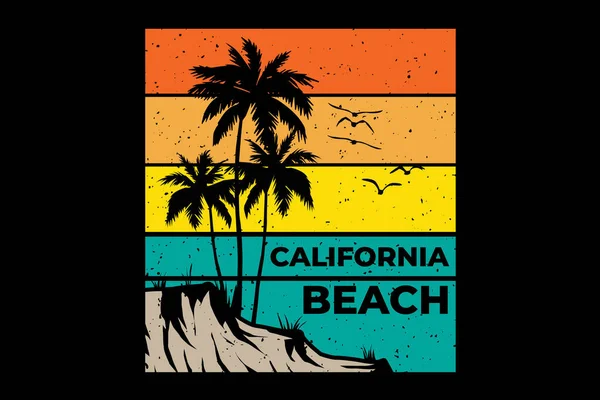 Tişört California plaj günbatımı eski tarz.