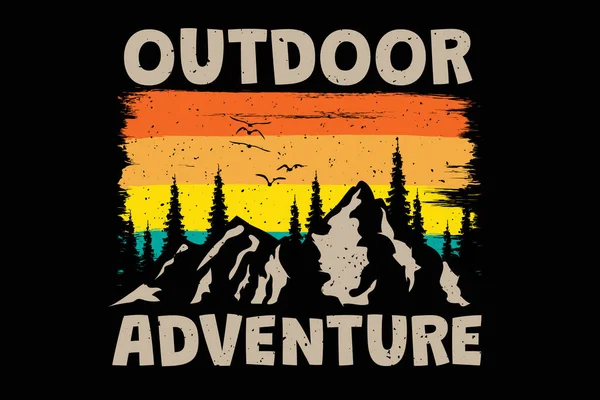 Shirt Outdoor Abenteuer Kiefer Berg Vintage Retro Stil — Stockvektor