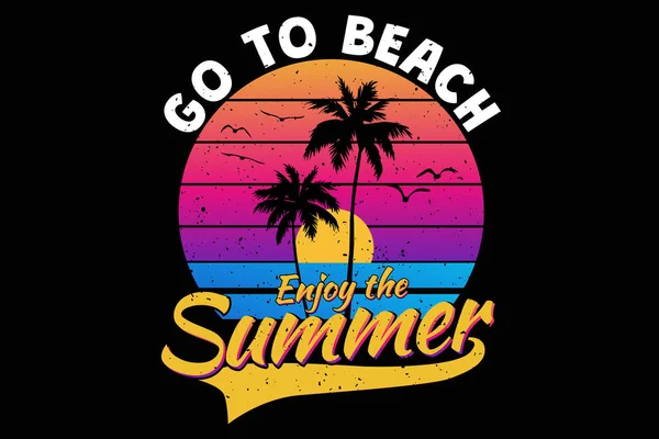 Tシャツビーチサンセット夏レトロスタイルのヴィンテージ — ストックベクタ