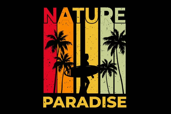 Camiseta Naturaleza Paraíso Surf Puesta Del Sol Estilo Retro Vintage — Archivo Imágenes Vectoriales