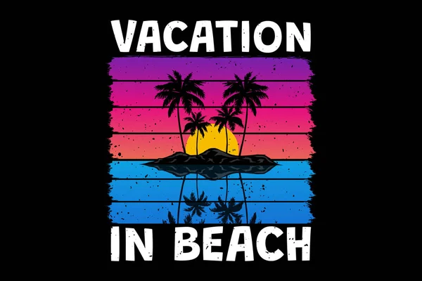 Tシャツの休暇ビーチ夕日美しいレトロスタイルのヴィンテージ — ストックベクタ