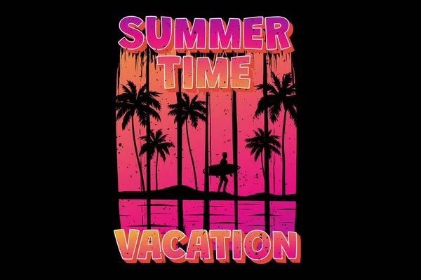 Camiseta Verano Vacaciones Surf Gradiente Puesta Sol Vintage Estilo Retro — Archivo Imágenes Vectoriales
