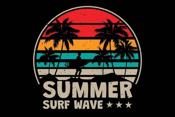 Shirt Sommer Surf Welle Strand Vintage Retro Stil — Stockvektor