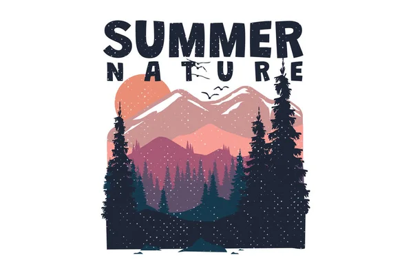Shirt Nature Paysage Été Dessiné Main Style Vintage — Image vectorielle