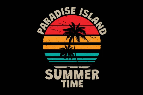 Camiseta Paradisíaca Isla Verano Estilo Vintage Retro — Vector de stock