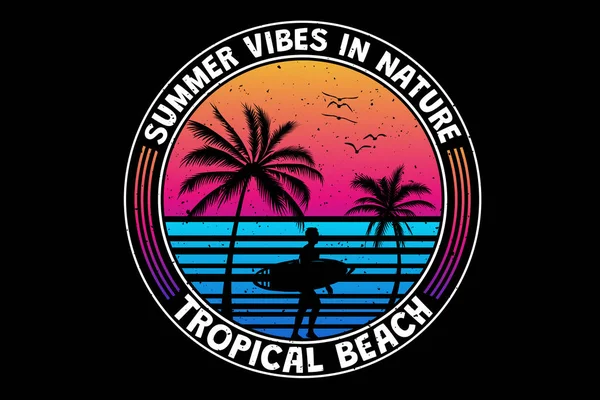 Shirt Tropischen Sommer Vibes Strand Surf Retro Vintage Stil — Stockvektor