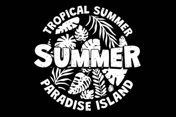 Camiseta Tropical Verano Paraíso Isla Hoja Retro Estilo Vintage — Vector de stock