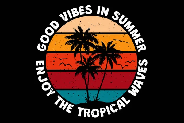 Shirt Vibes Sommer Tropischen Wellen Sunset Retro Vintage Style — Stockvektor