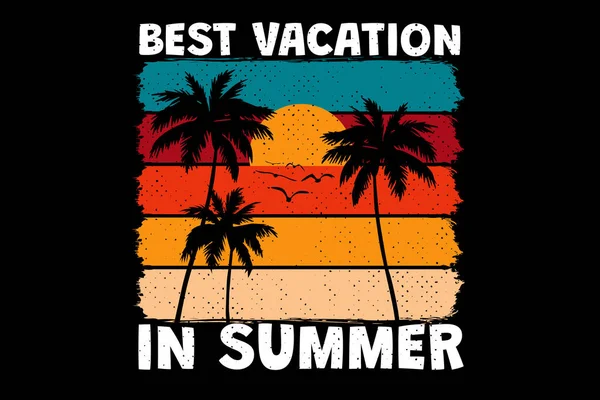 Tシャツビーチ休暇夏の日没の色レトロヴィンテージスタイル — ストックベクタ