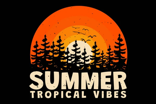 Camiseta Verano Tropical Vibraciones Puesta Del Sol Retro Estilo Vintage — Vector de stock