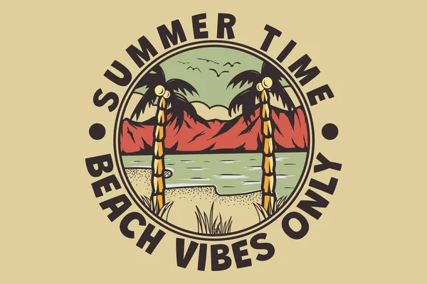 Tシャツ夏のビーチは レトロなヴィンテージスタイルを描いた山の手を振動 — ストックベクタ