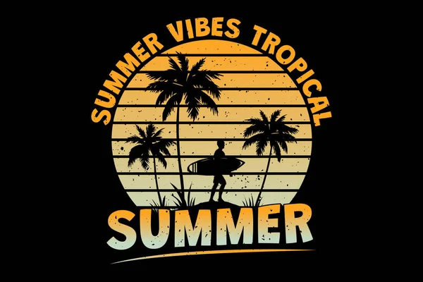Shirt Καλοκαίρι Vibes Τροπικό Surf Παραλία Ρετρό Vintage Στυλ — Διανυσματικό Αρχείο