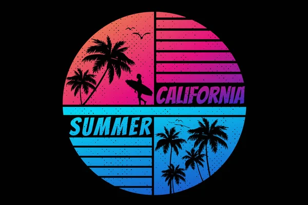 Shirt Califórnia Horário Verão Sol Cor Gradiente Estilo Vintage Retro — Vetor de Stock