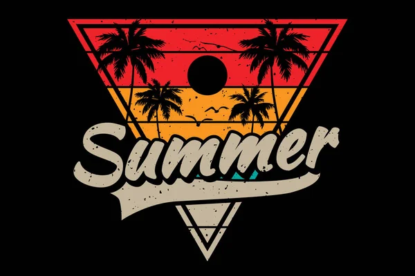 Tシャツ夏のビーチパームカラーレトロヴィンテージスタイル — ストックベクタ