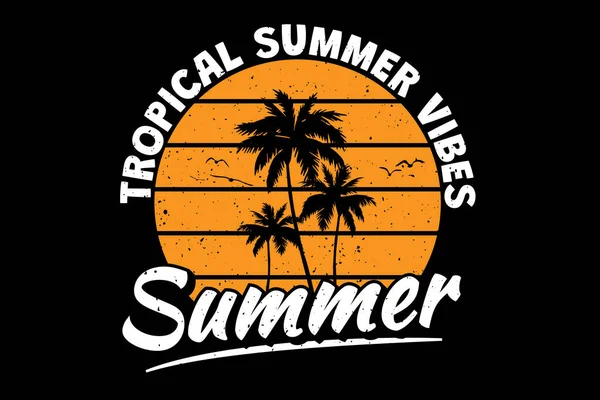Футболка Тропические Летние Вибрации Пальмовый Пляж Небо Ретро Винтажный Стиль — стоковый вектор