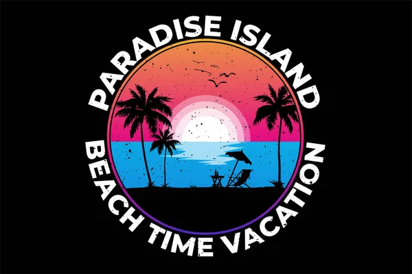 Camiseta Playa Vacaciones Paraíso Isla Vintage Retro Ilustración — Archivo Imágenes Vectoriales
