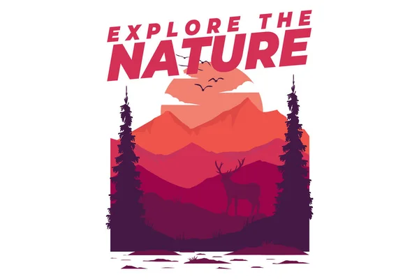 Shirt Erkunden Die Natur Berg Illustration — Stockvektor