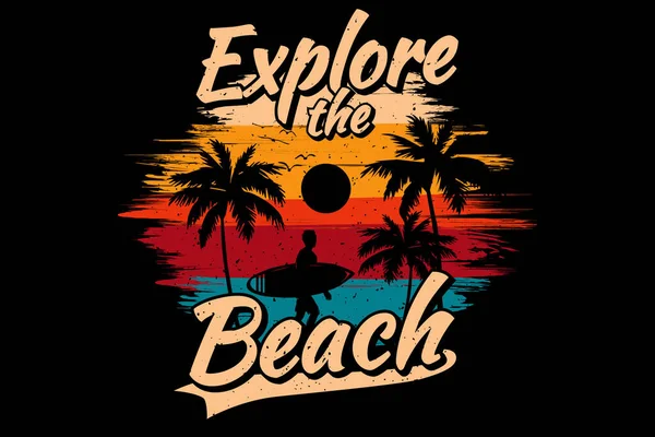 Camiseta Diseño Explorar Playa — Archivo Imágenes Vectoriales
