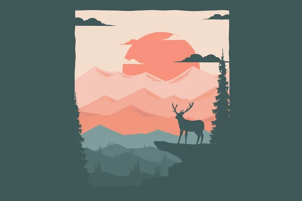 Shirt Deer Mountain Summer Pine — Stock Vector