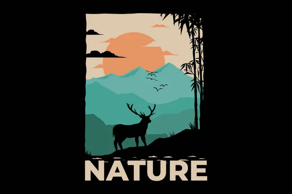 Shirt Natuur Hert Berg Bomboo — Stockvector