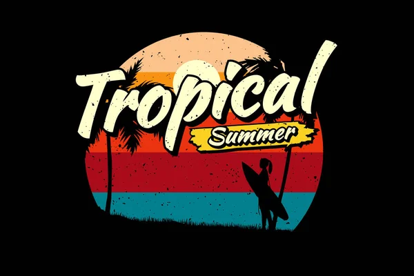 Shirt Tropical Été Surf Plage — Image vectorielle